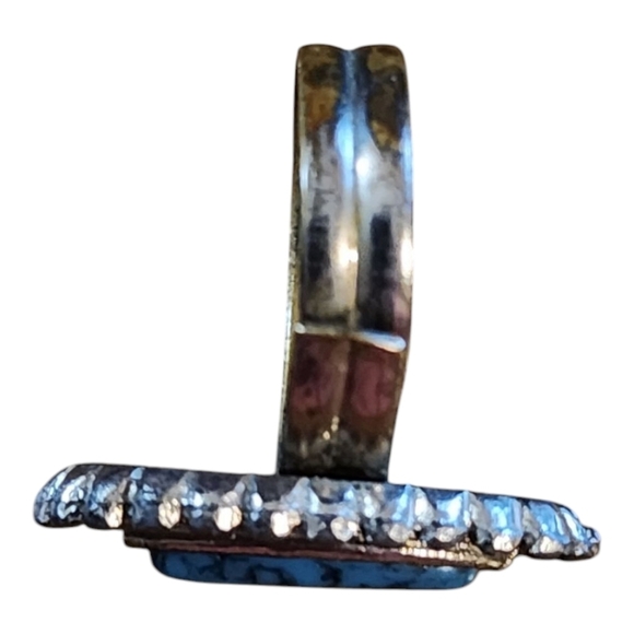 Vintage Turquoise Statement Ring Adjustable Silver Tone Boho Western Style - Picture 4 of 7